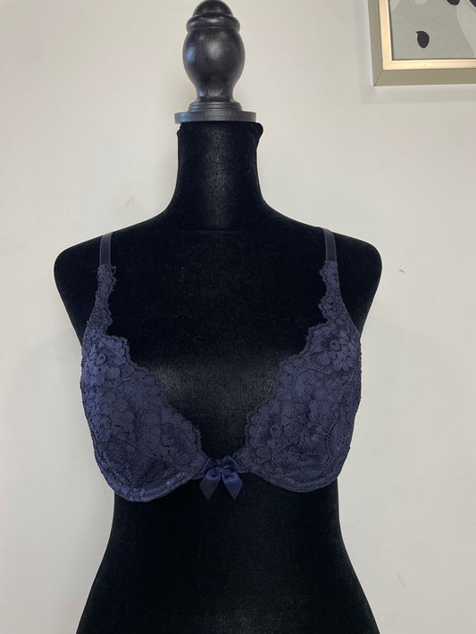 Vintage Navy Blue Lace Bra With Bow