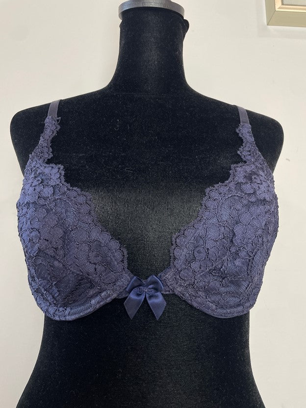 Vintage Navy Blue Lace Bra With Bow