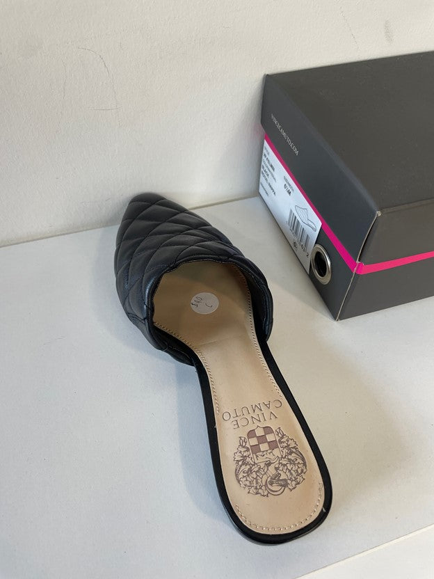 Black Quilted Pointed Toe Slip On Flats