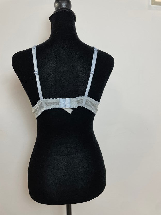 Blue Embroidered Floral Lace Bra