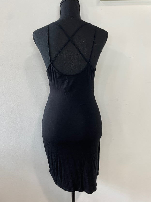 Black v Neck Ruched Side Cross Back Mini Dress