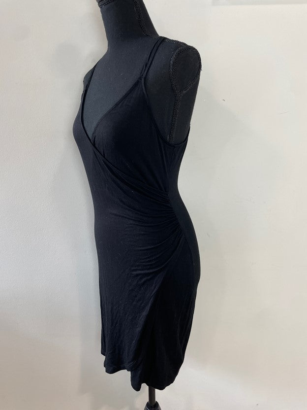 Black v Neck Ruched Side Cross Back Mini Dress