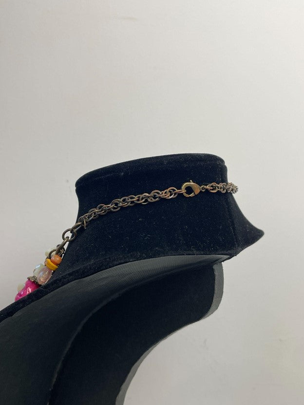 Vintage Pink Orange Abalone Bronze Tone Charm Necklace
