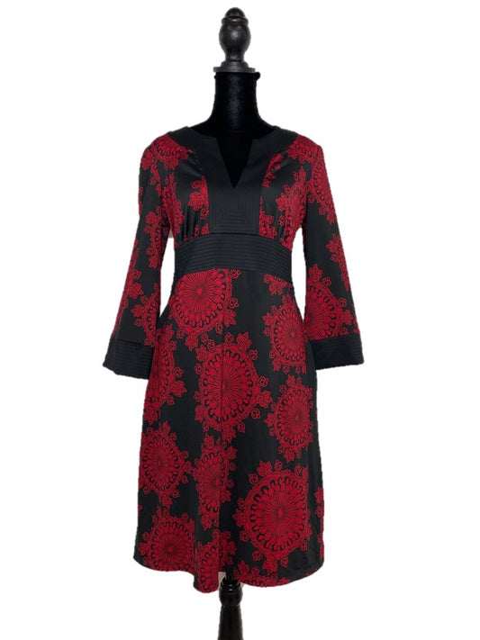 V-Neck Red & Black Printed v Neck Casual Dress