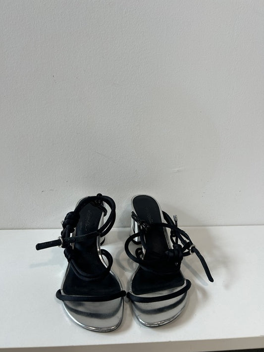 Drum Strappy Satin Sandal in Black & Silver