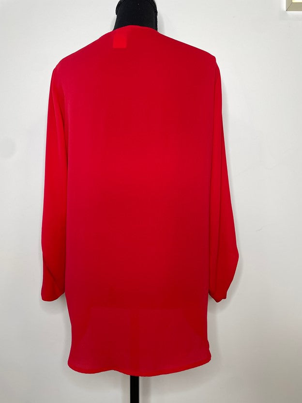 Sheer Red V Neck Wrap Blouse
