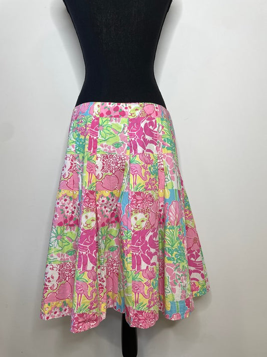 Floral Patchwork a Line Midi Skirt