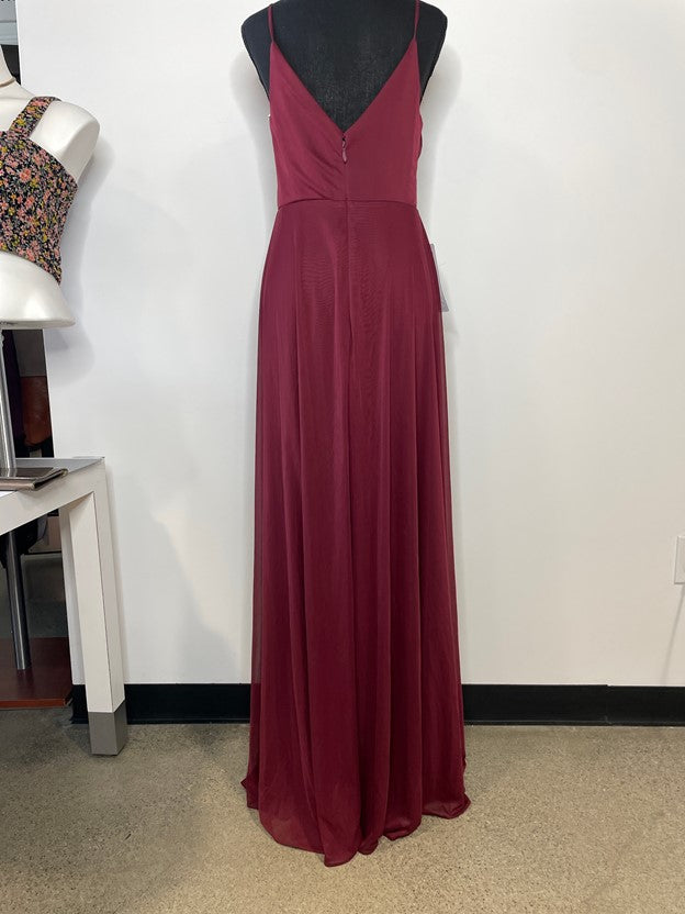 Maroon draped fabric v neck formal dress