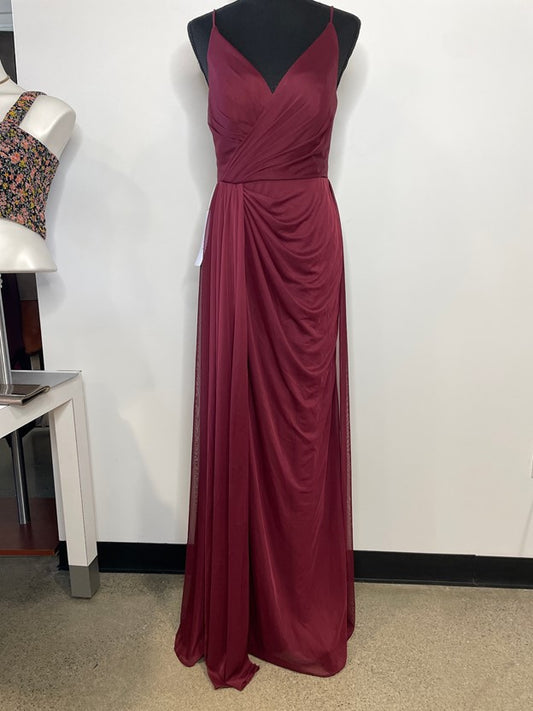 Maroon draped fabric v neck formal dress