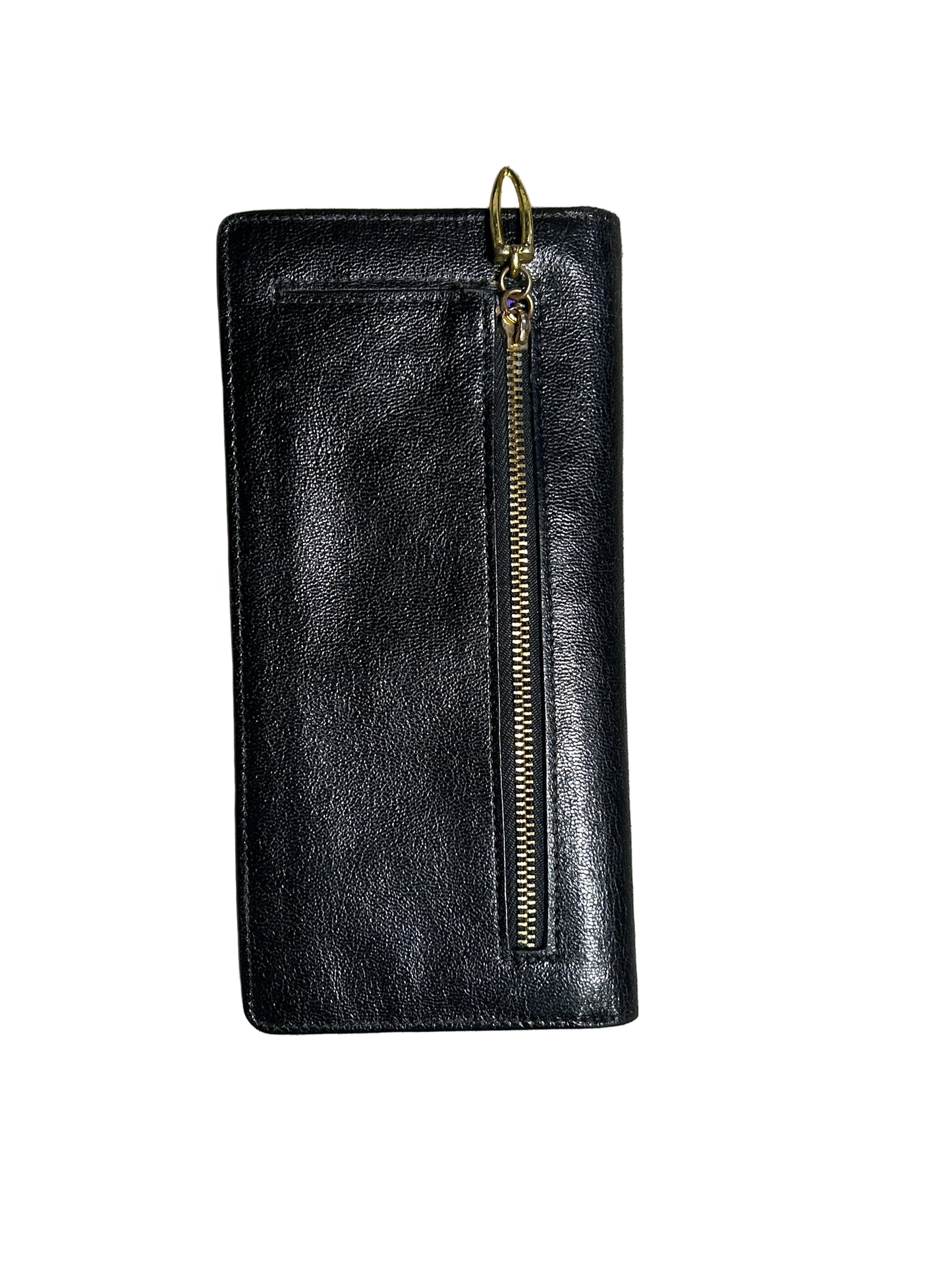 Black wallet with gold zipper