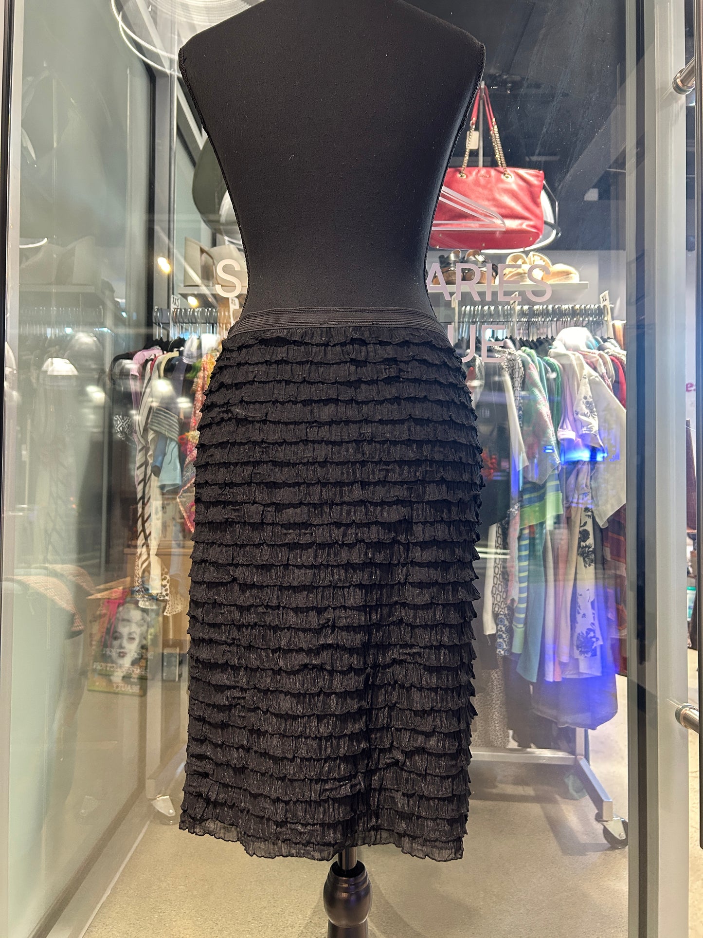 Black ruffle midi skirt