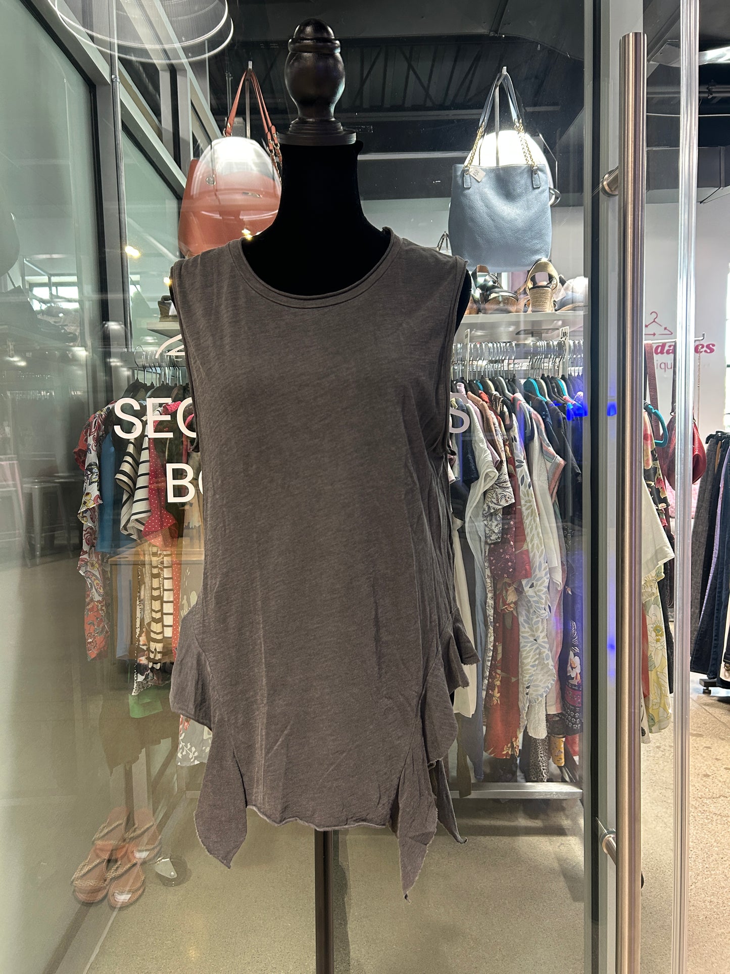 “NSF” Ruffled Hem Tank