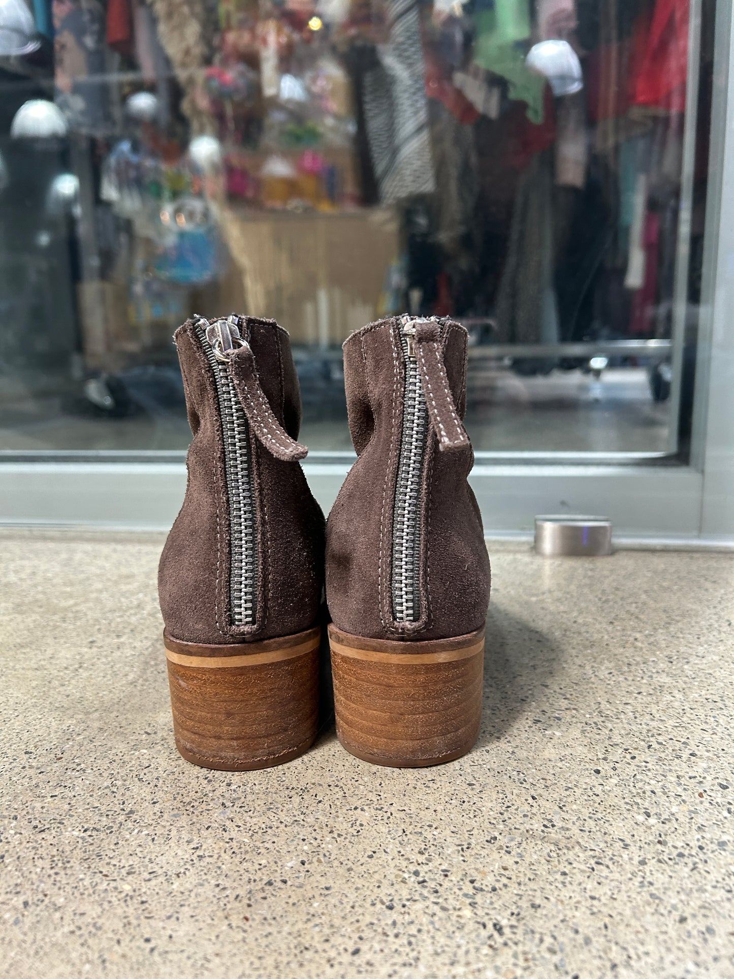 Brown suede ankle booties