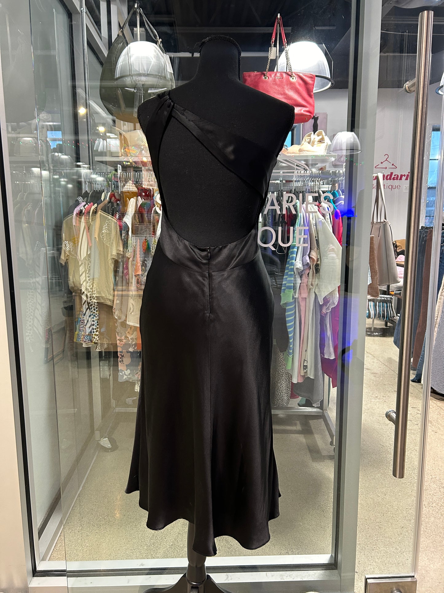 Black one-shoulder midi dress