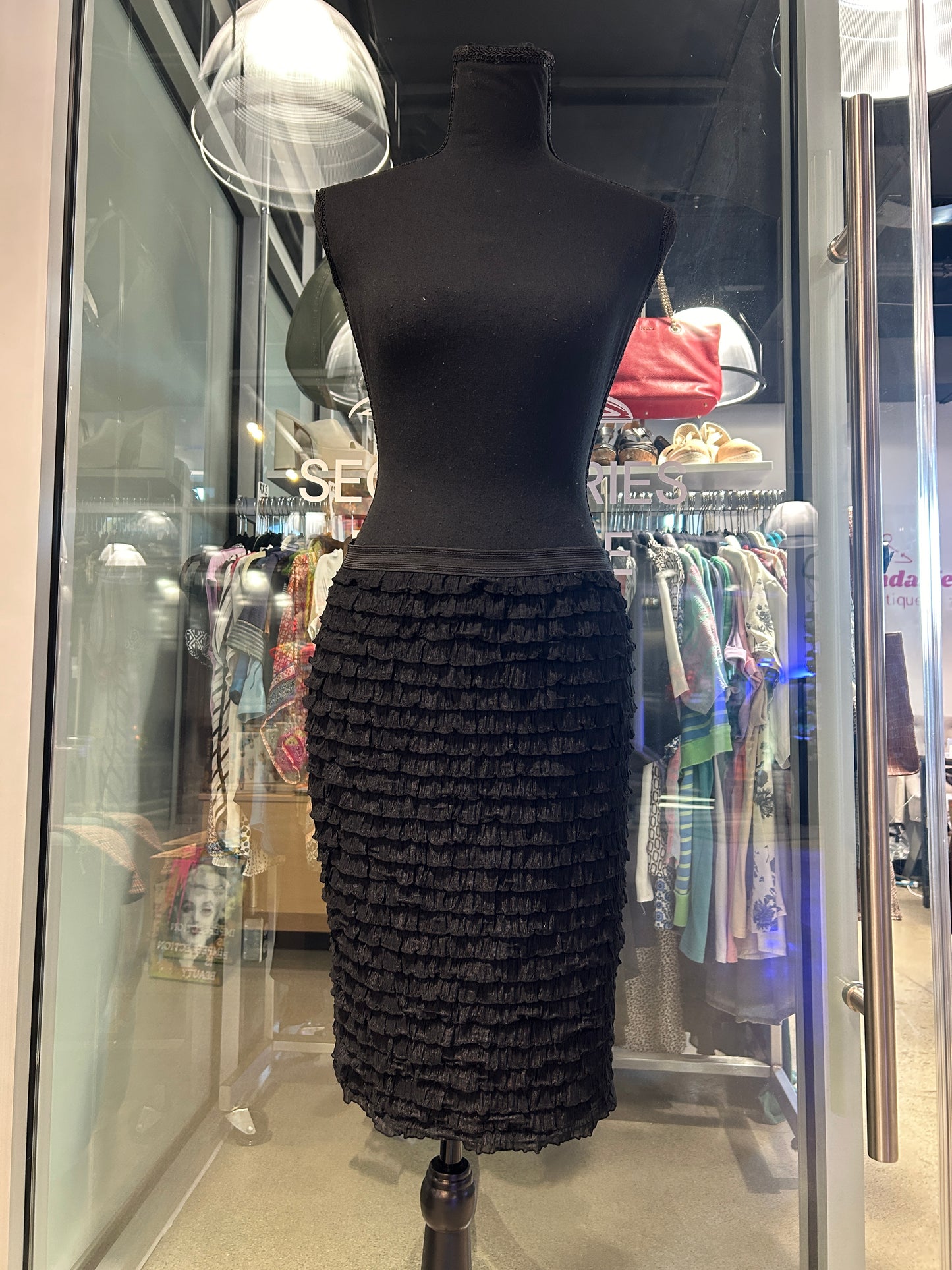 Black ruffle midi skirt