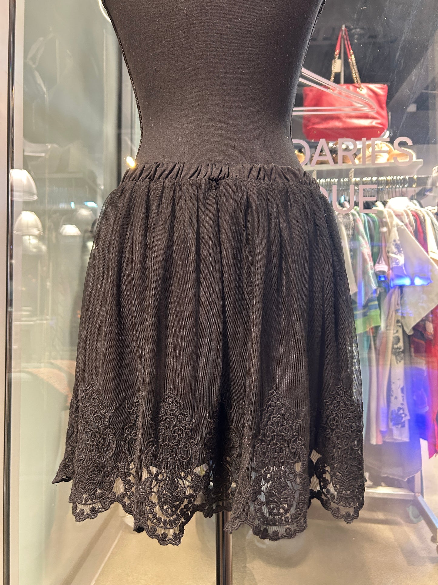 Black mesh lace skirt