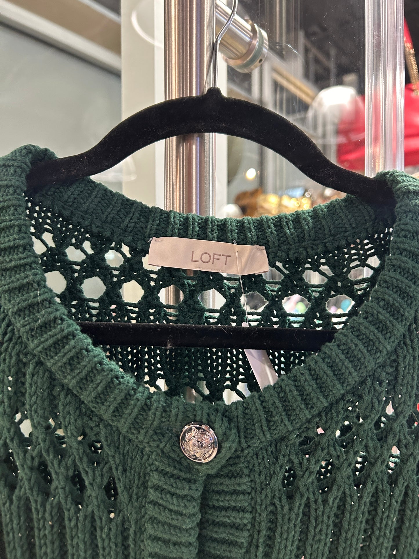 Forest Green Open Stitch Knit Cardigan