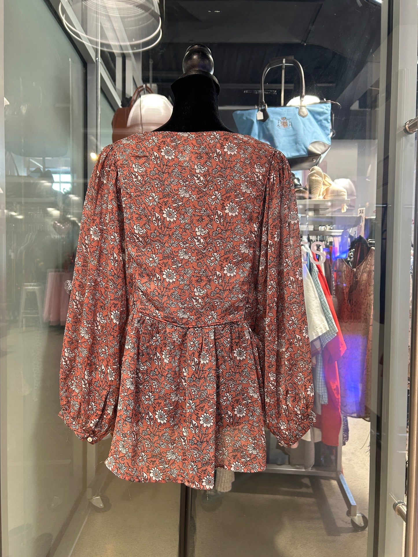 “Lucky Brand” Flowy Floral Long-Sleeve Blouse