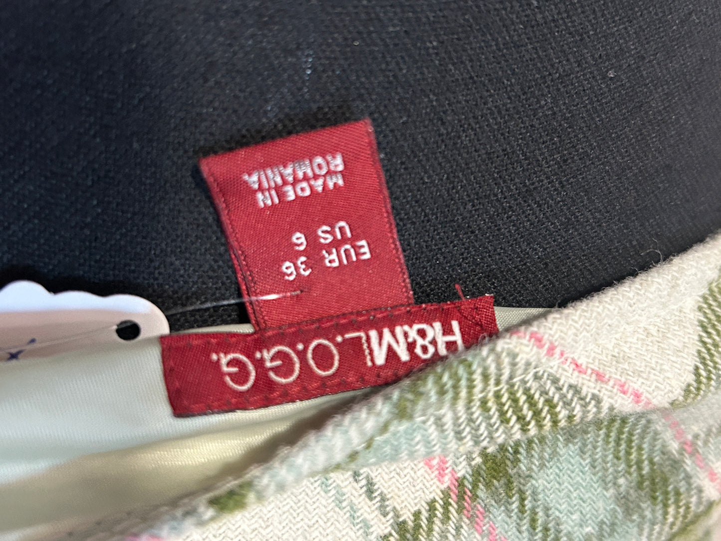 Pink and green plaid midi skirt