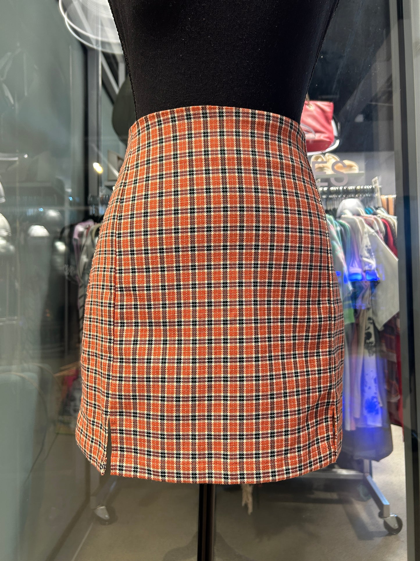 Mini orange plaid skirt