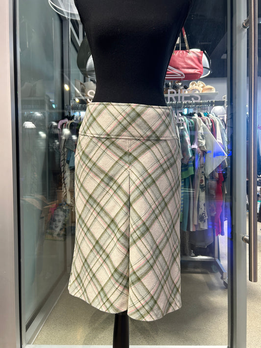 Pink and green plaid midi skirt