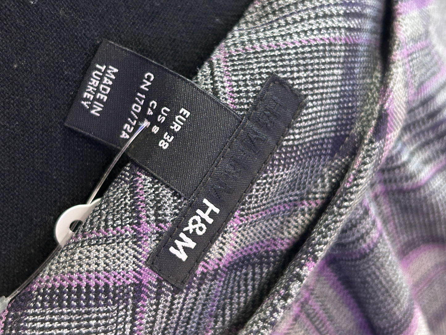 Grey and purple plaid midi pencil skirt