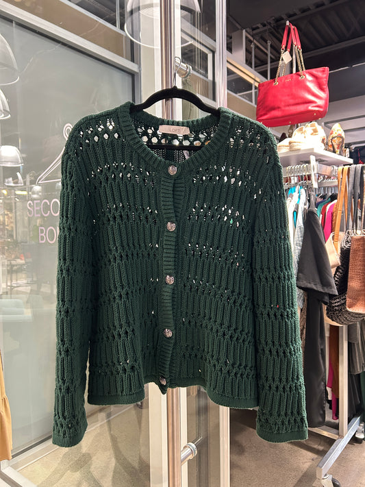 Forest Green Open Stitch Knit Cardigan