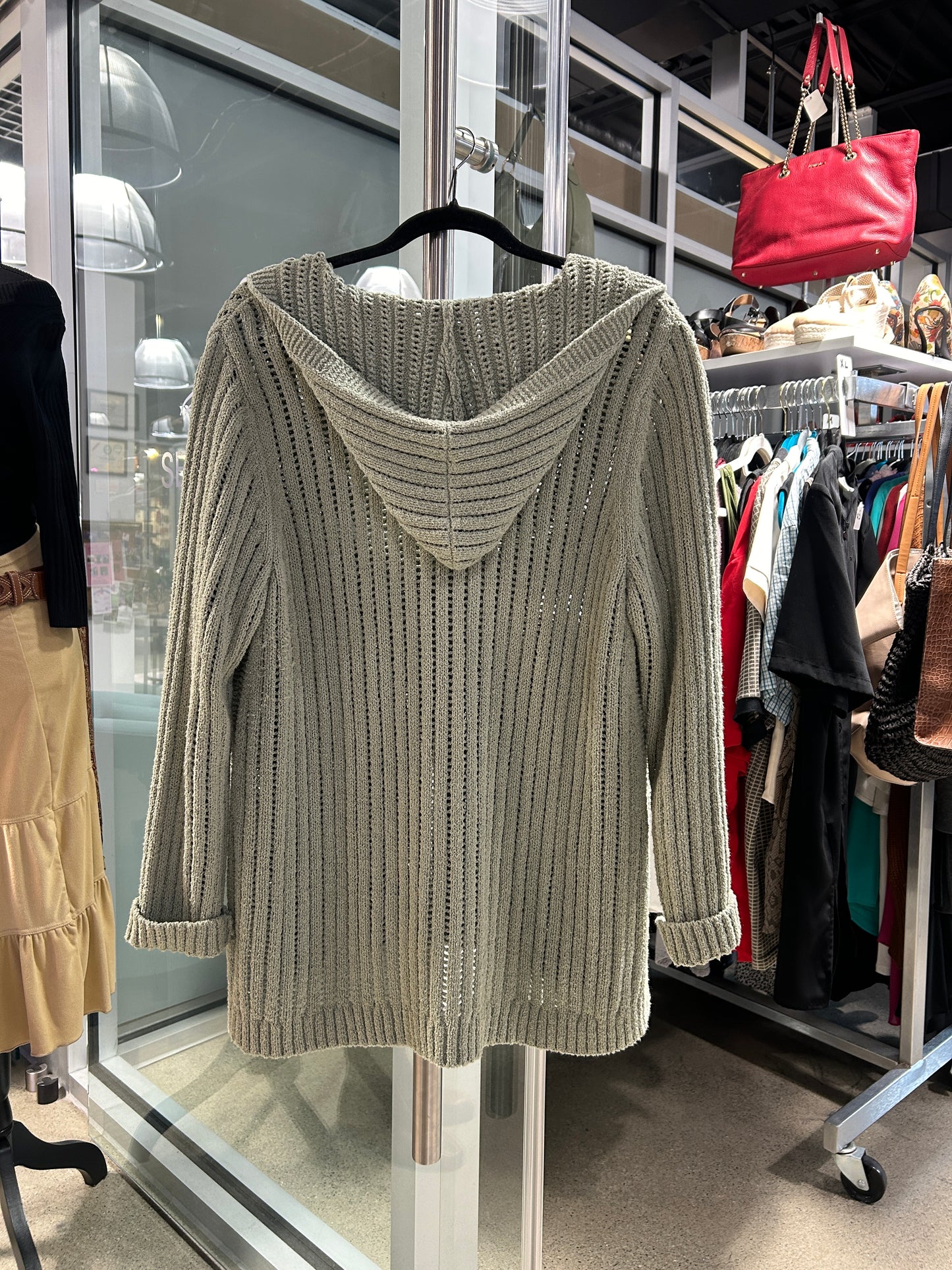 Sage Green Hooded Knit Cardigan