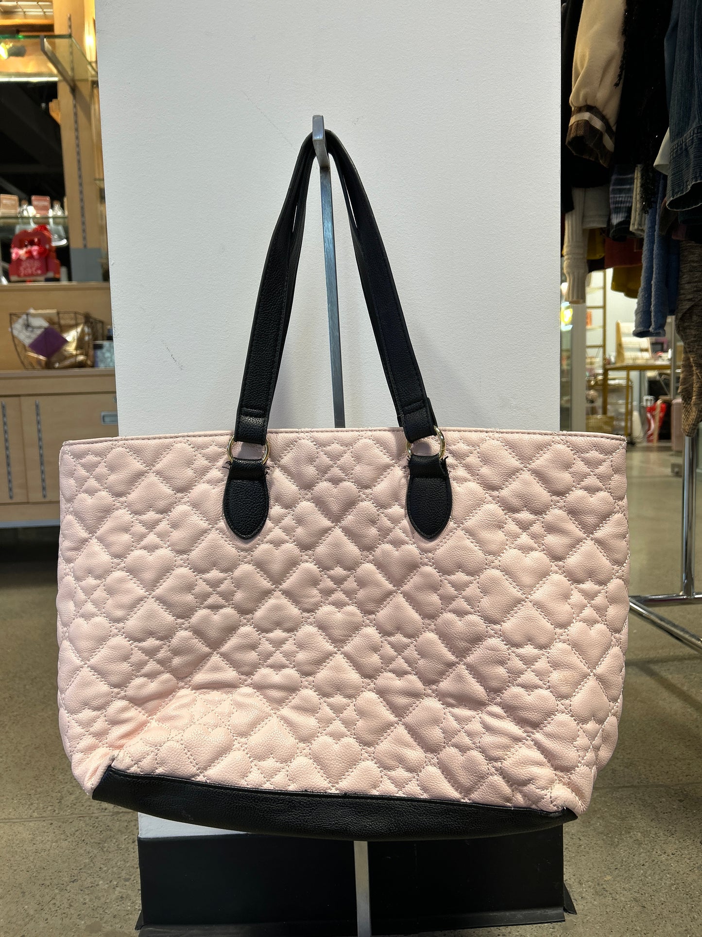 Light pink quilted heart tote bag