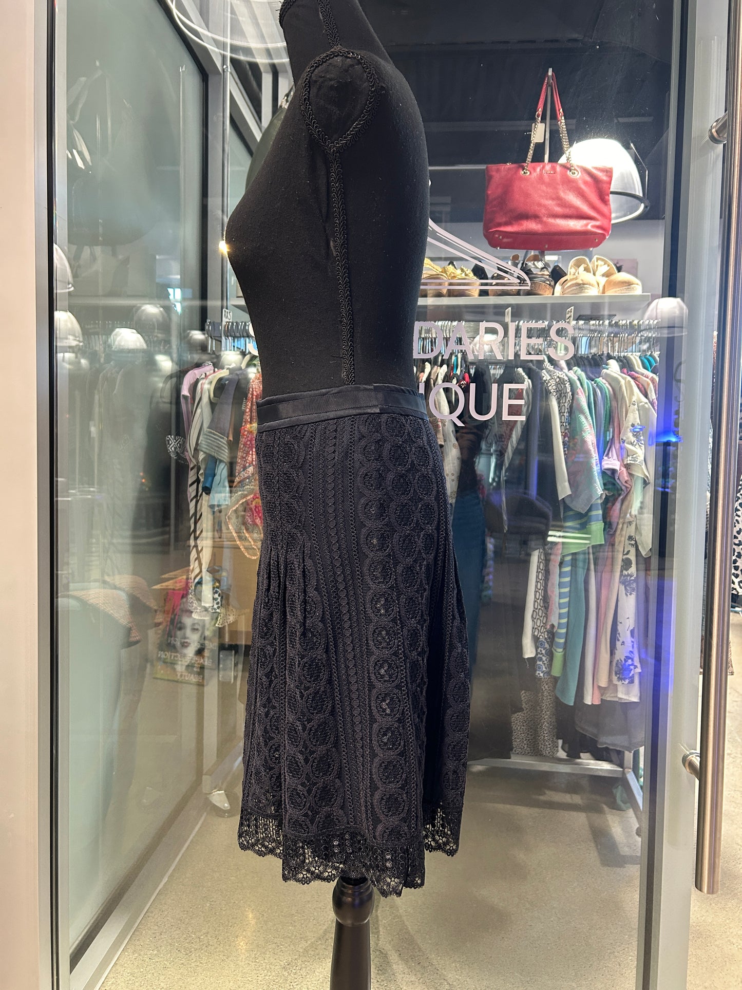 Black lace midi skirt with back zipper