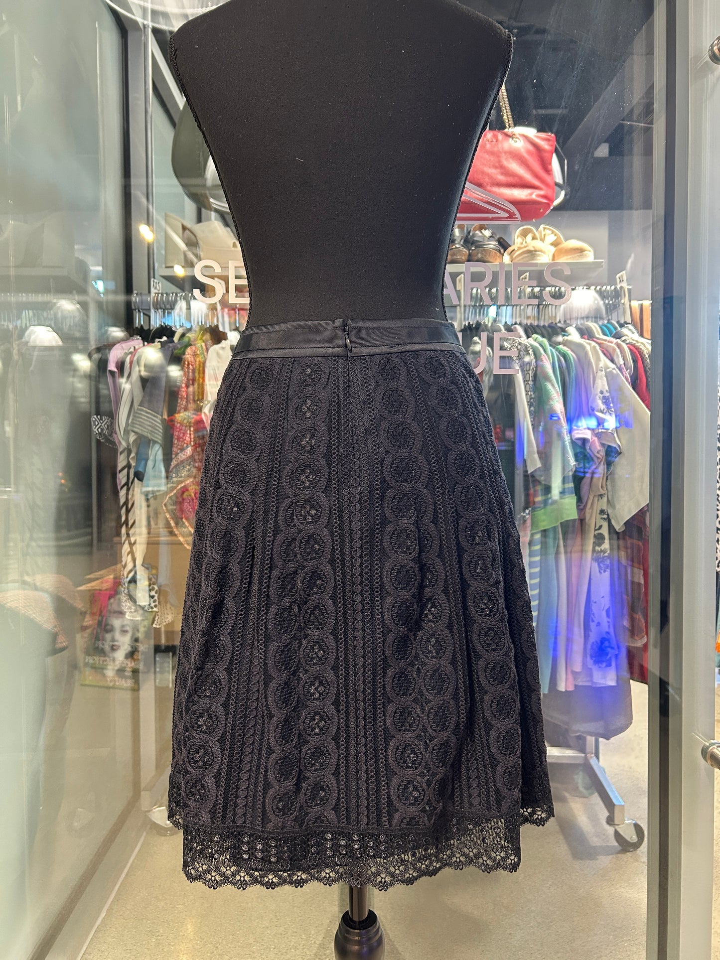 Black lace midi skirt with back zipper