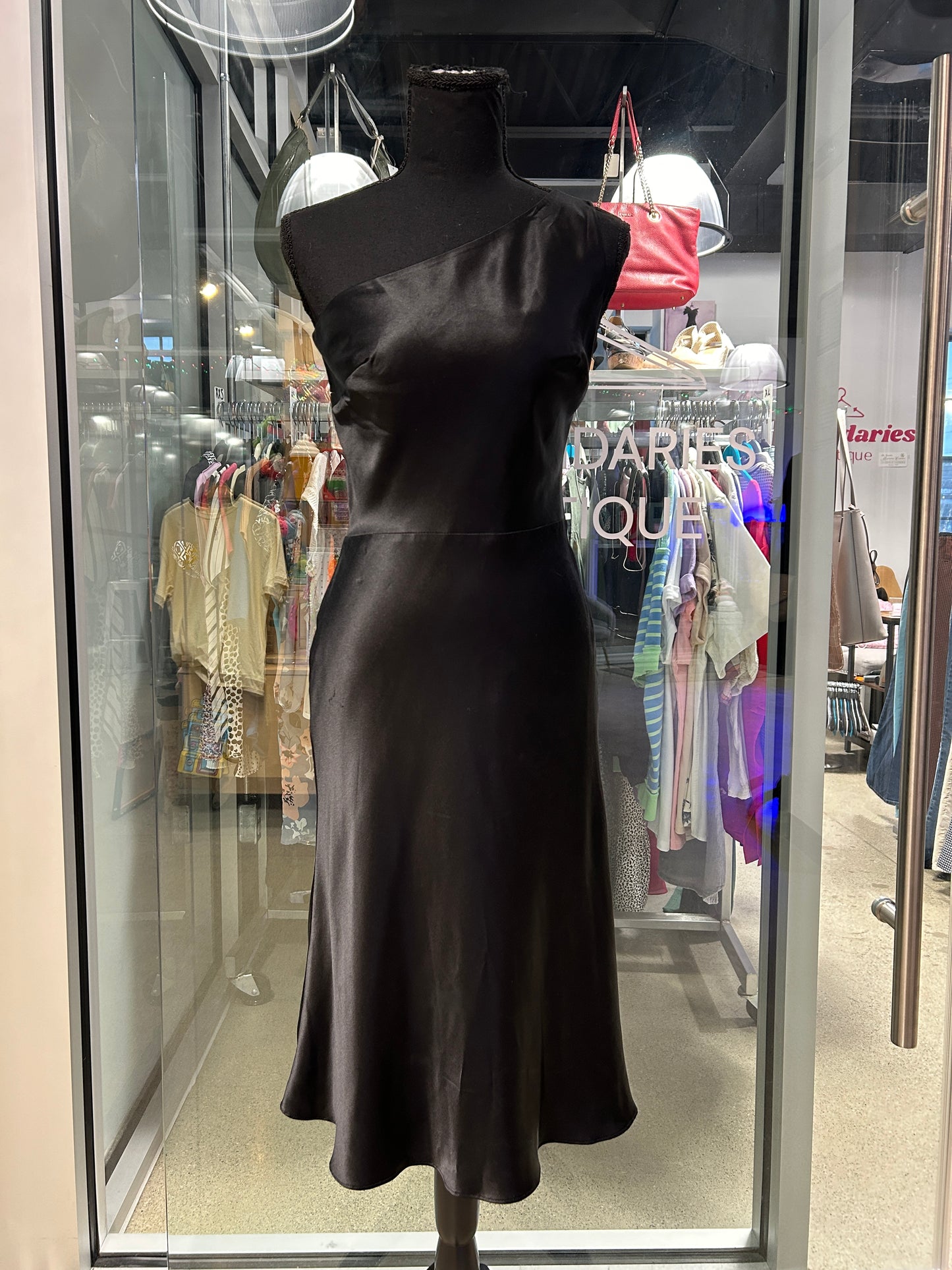 Black one-shoulder midi dress