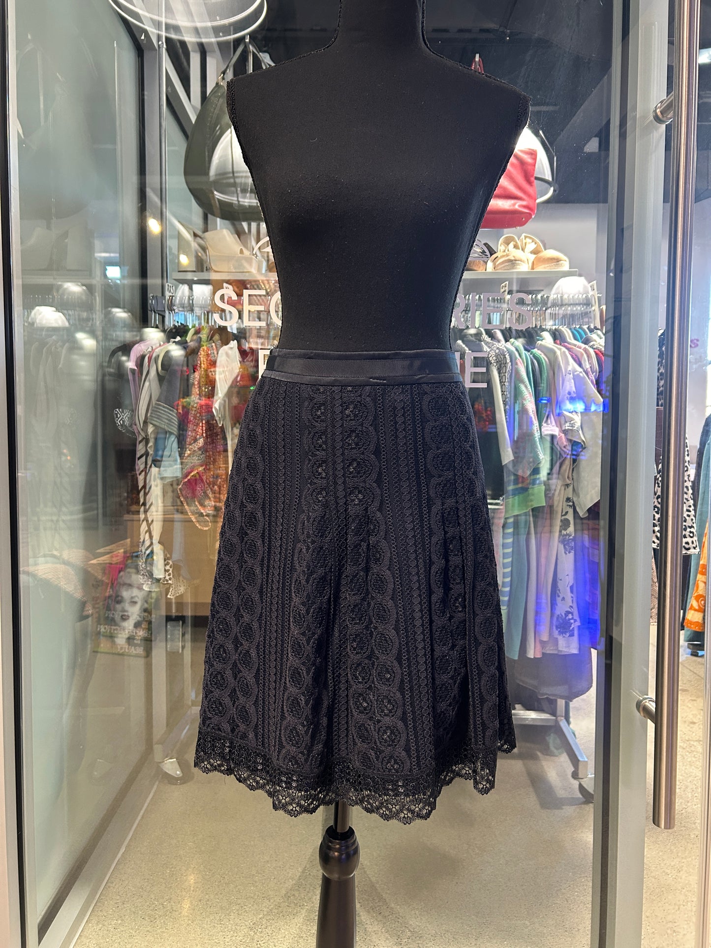 Black lace midi skirt with back zipper