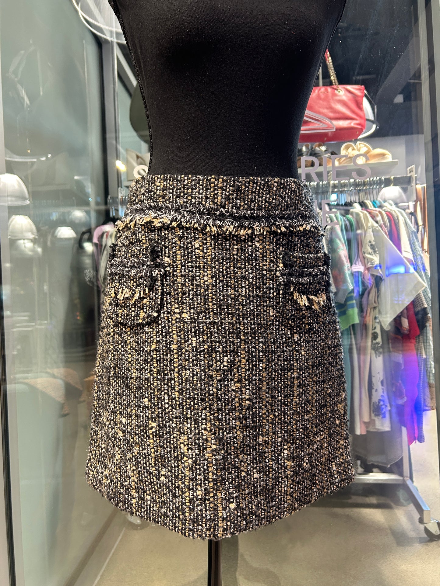 Black and tan tweed mini skirt