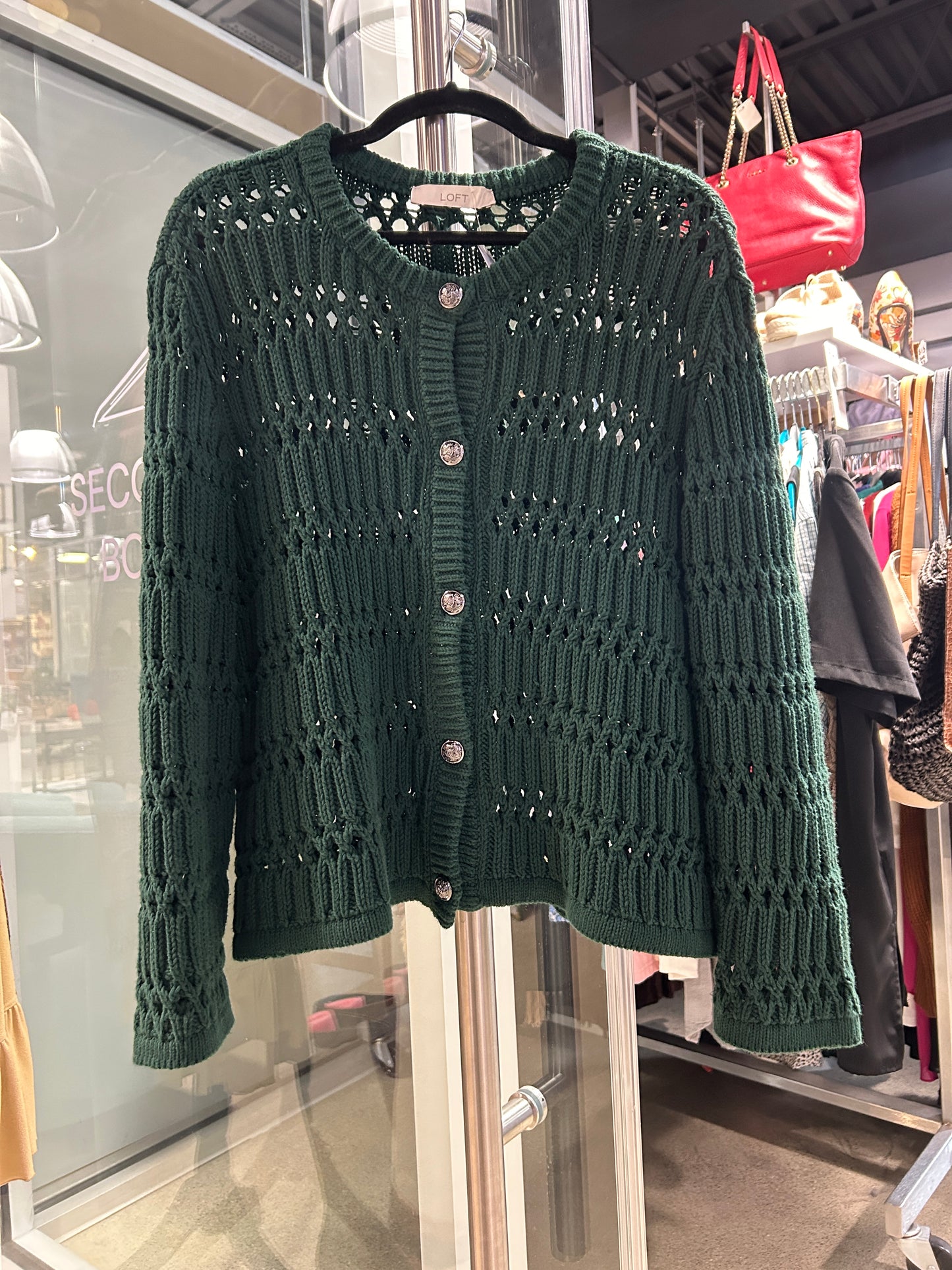 Forest Green Open Stitch Knit Cardigan