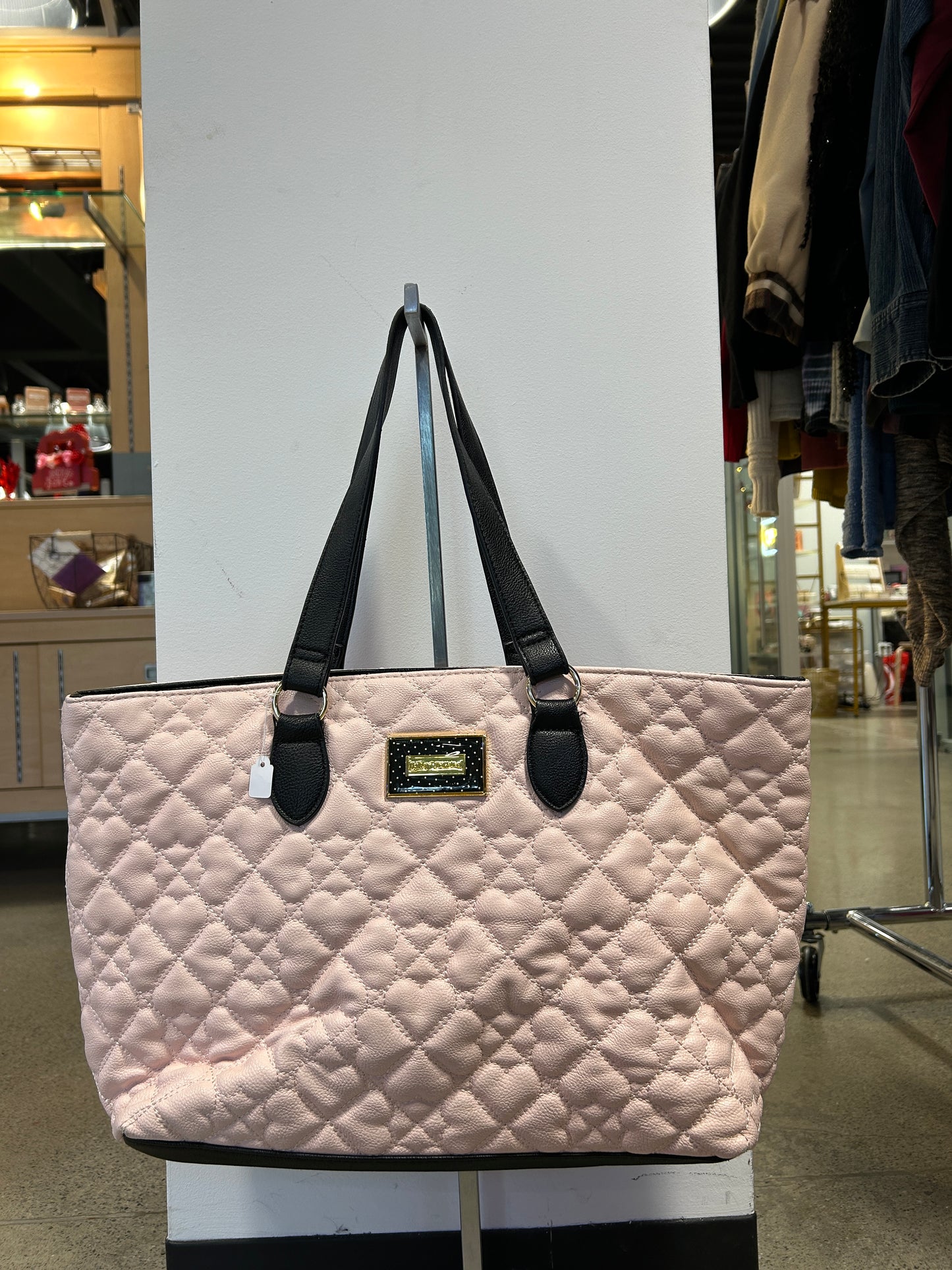 Light pink quilted heart tote bag