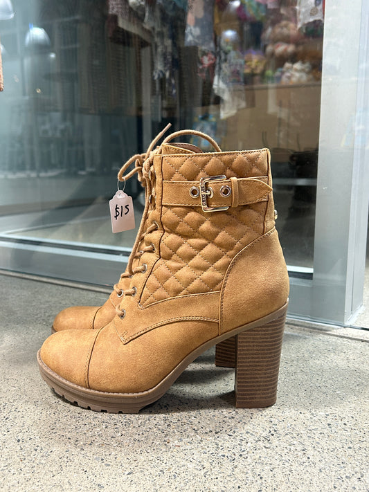 Tan quilted chunky heel ankle booties