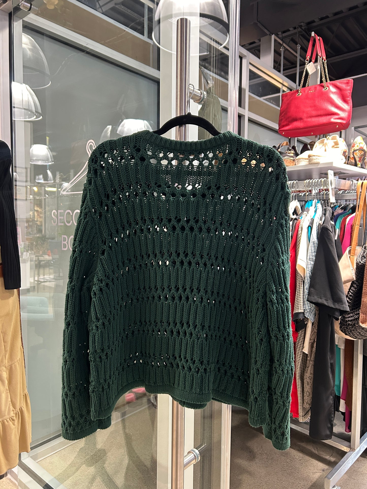 Forest Green Open Stitch Knit Cardigan