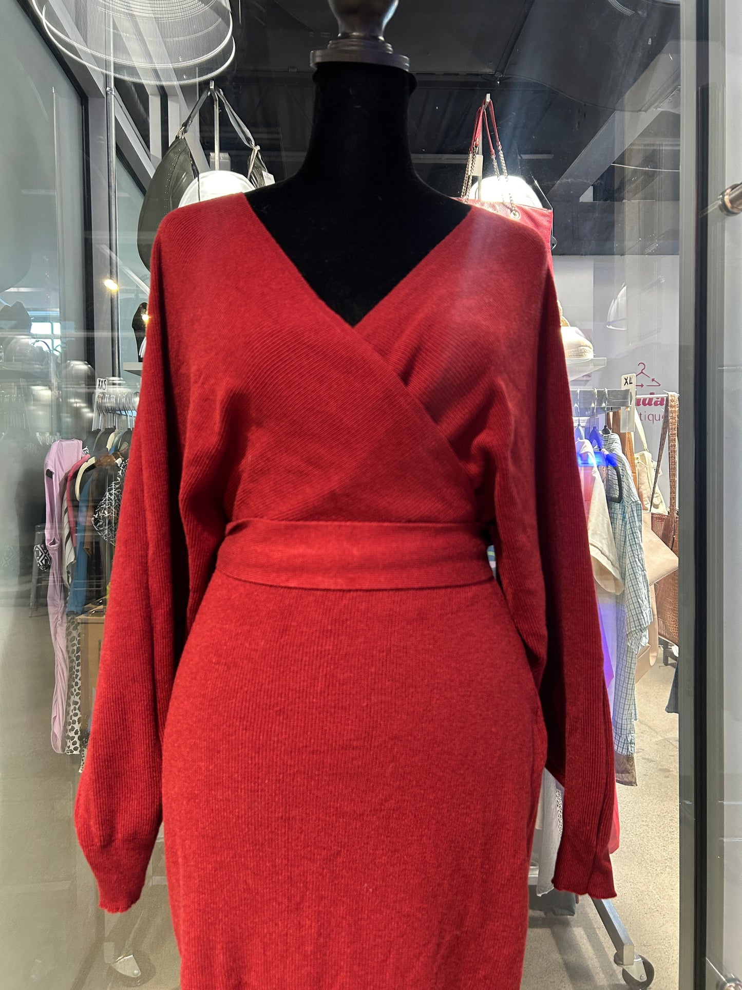 Ribbed Knit Wrap Dress