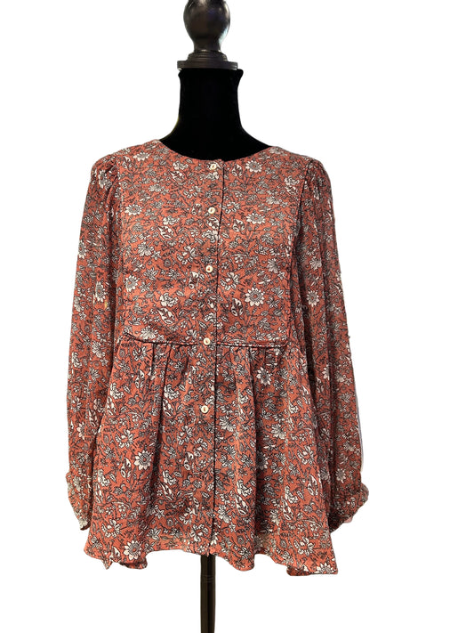 “Lucky Brand” Flowy Floral Long-Sleeve Blouse
