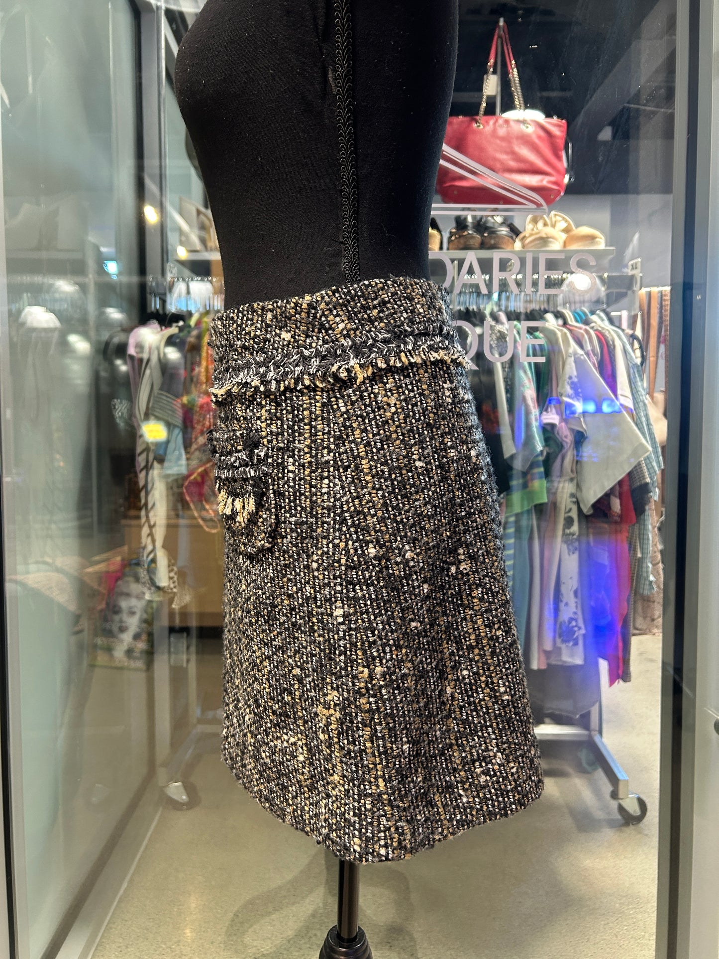 Black and tan tweed mini skirt