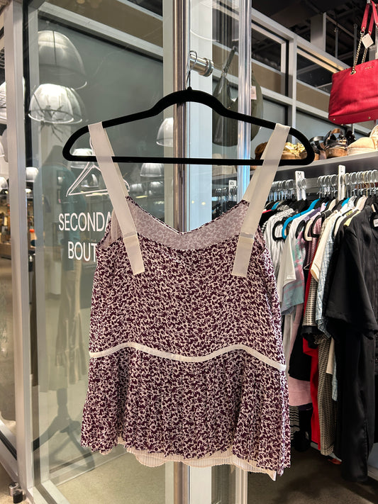 V-neck pleated silk printed cami top