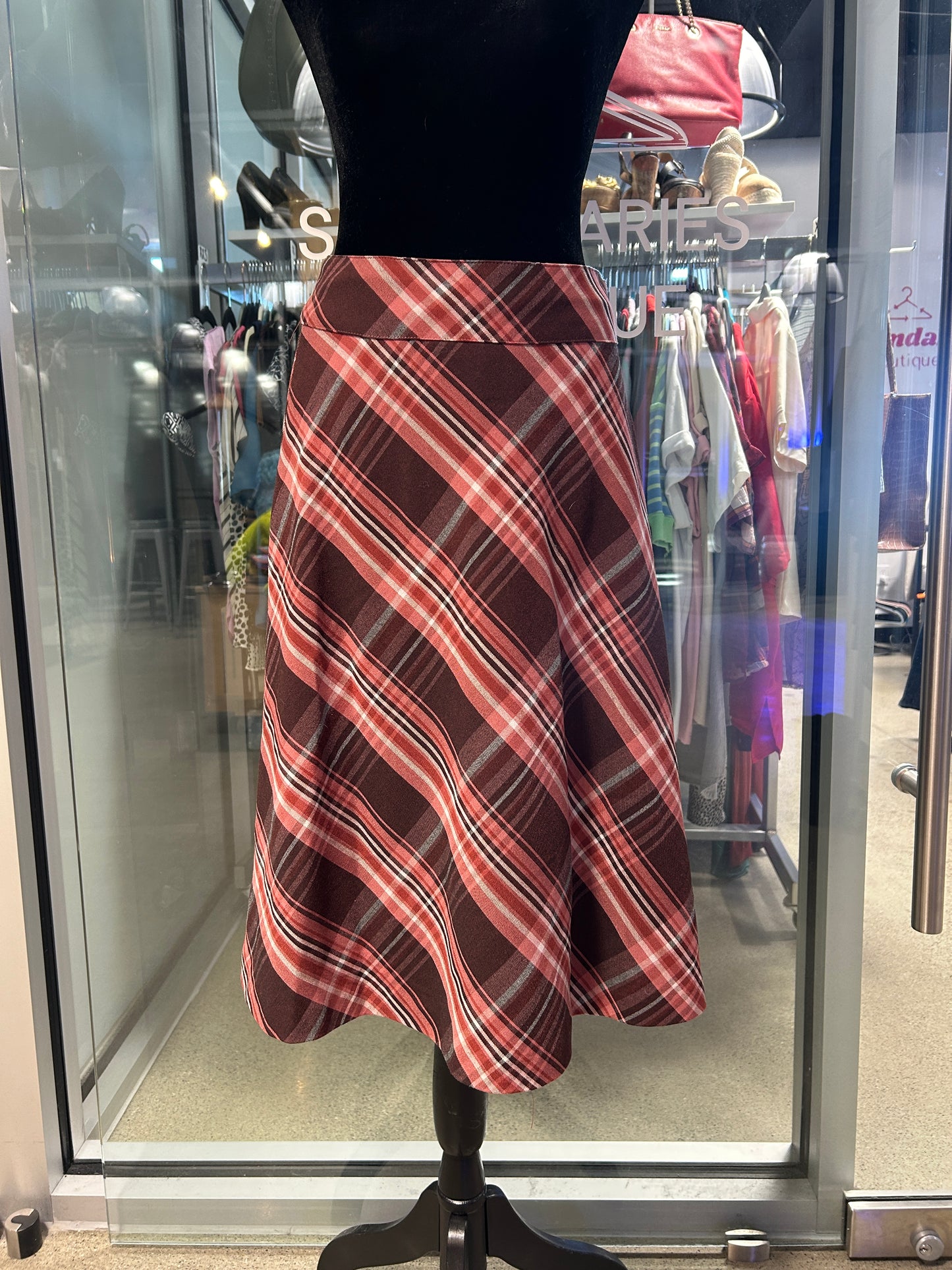 “H&M” Plaid Midi- Skirt