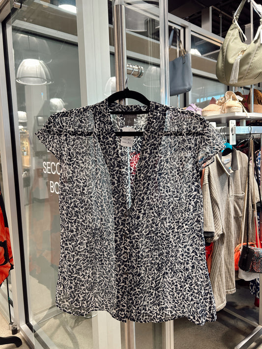 Sheer floral quarter button up