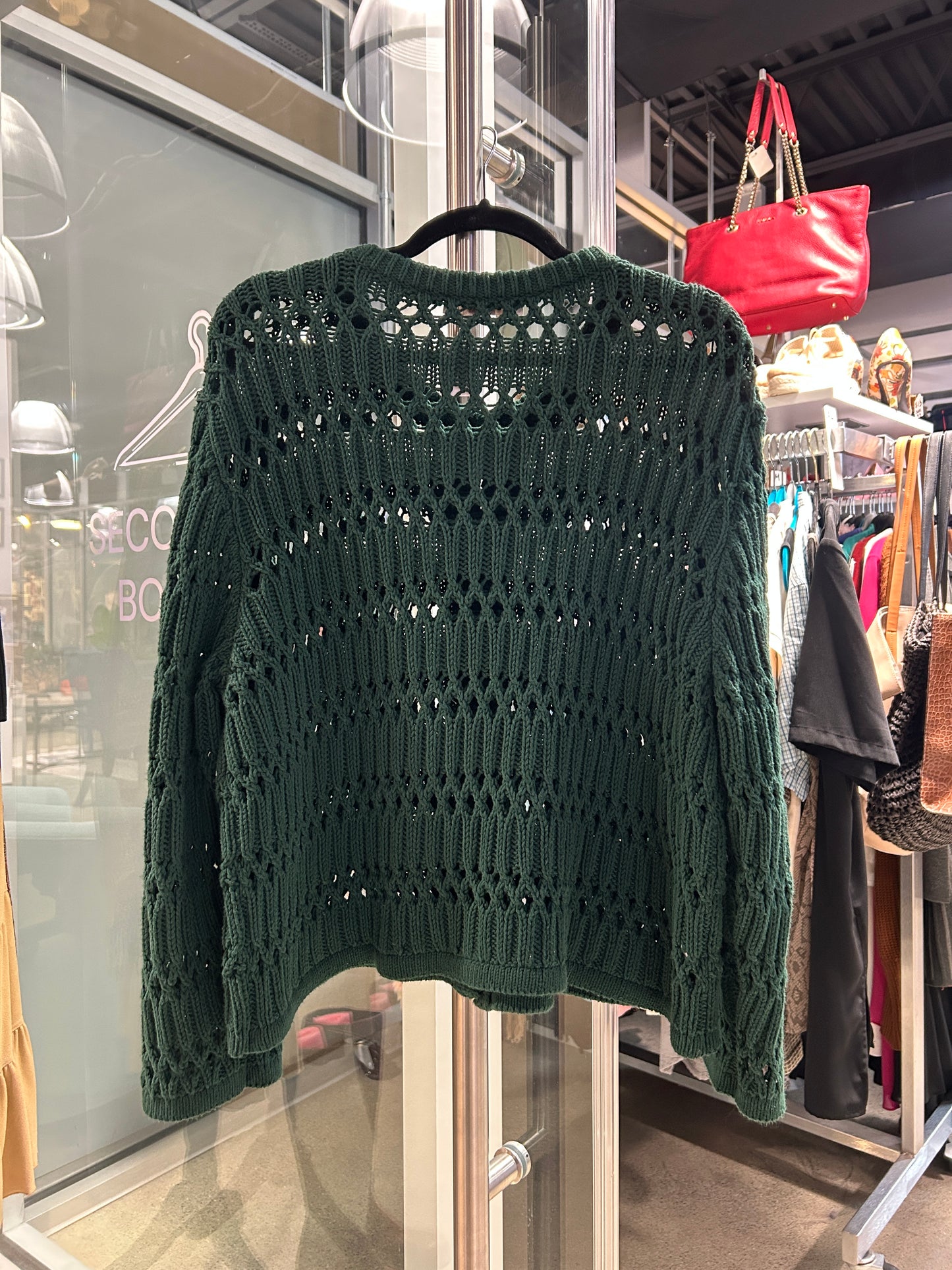 Forest Green Open Stitch Knit Cardigan