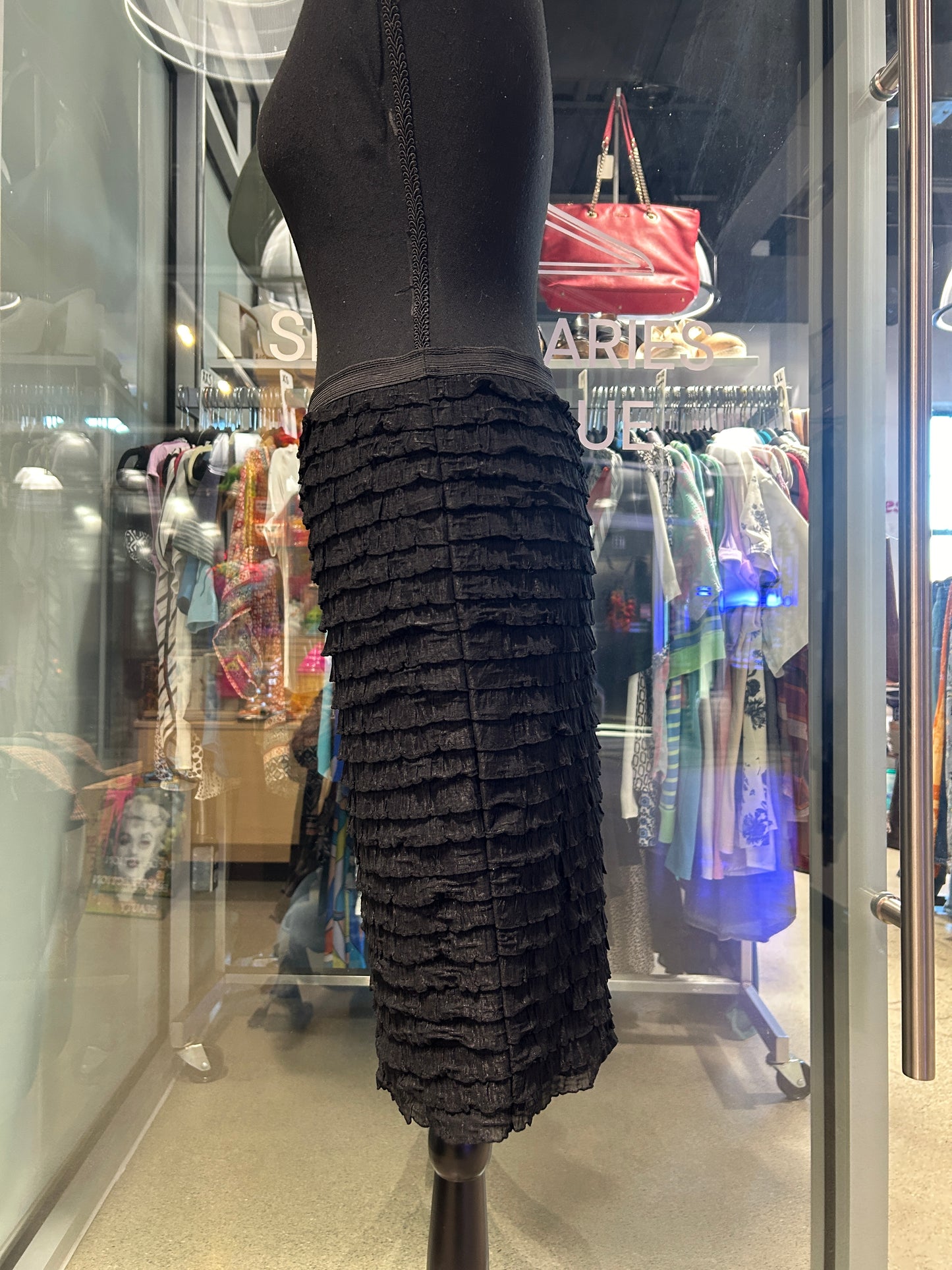 Black ruffle midi skirt