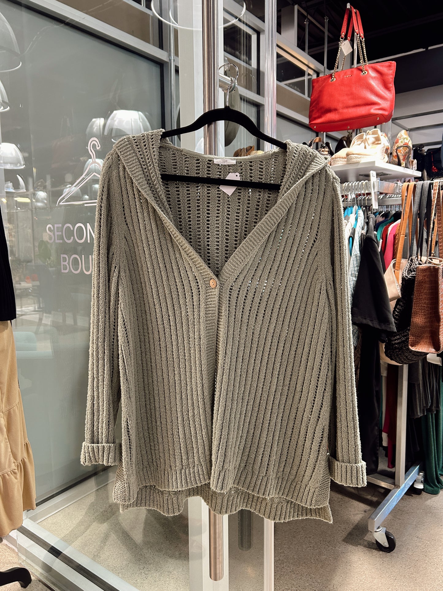 Sage Green Hooded Knit Cardigan