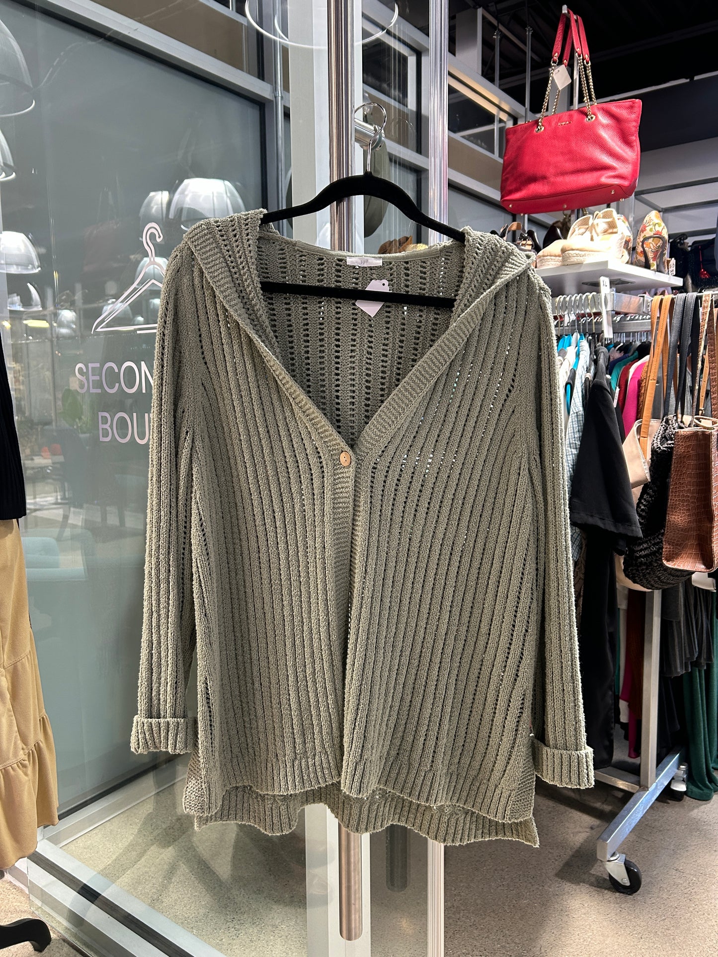 Sage Green Hooded Knit Cardigan