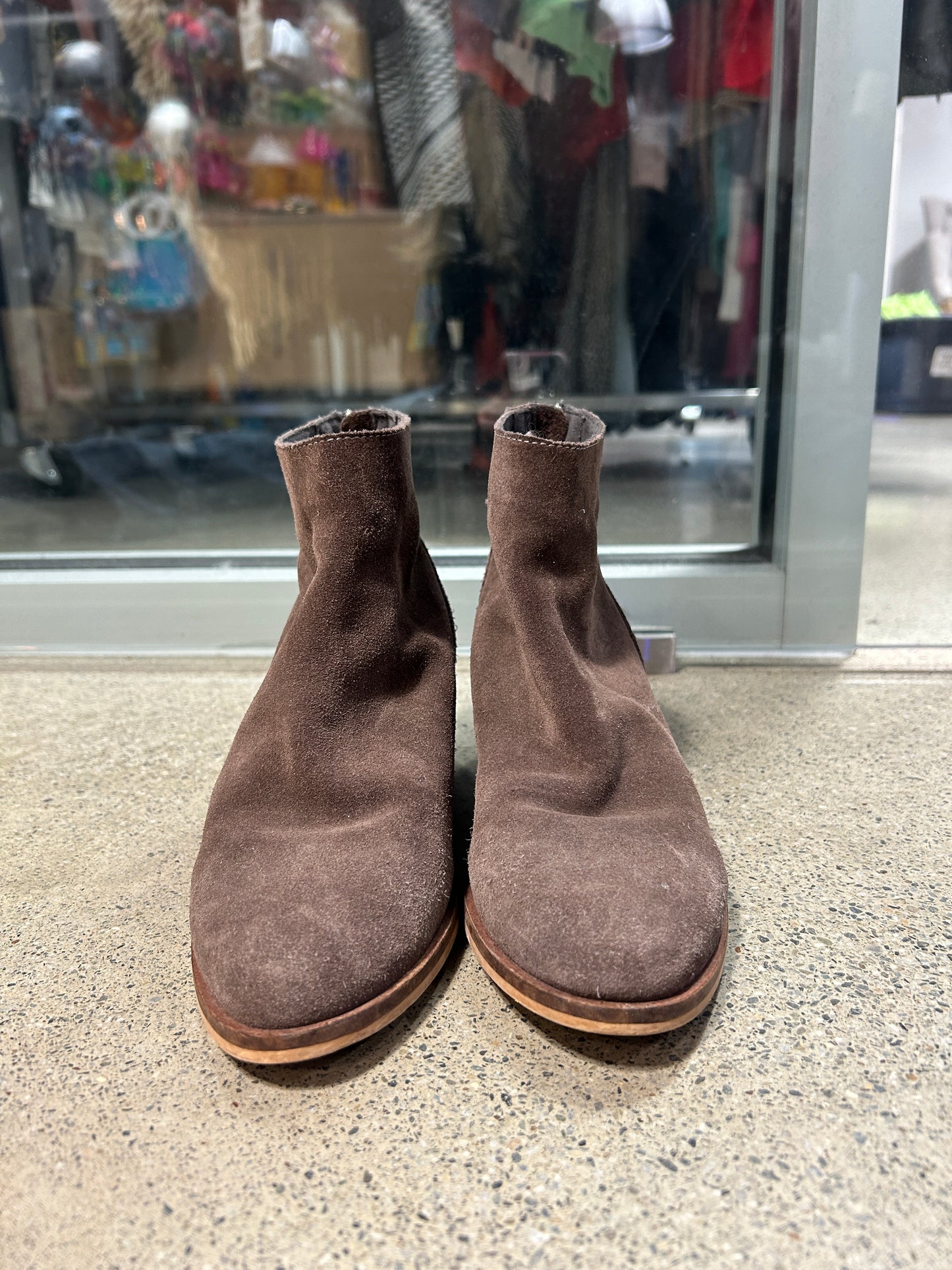Brown suede ankle booties