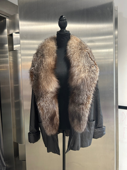 Leather fox fur jacket